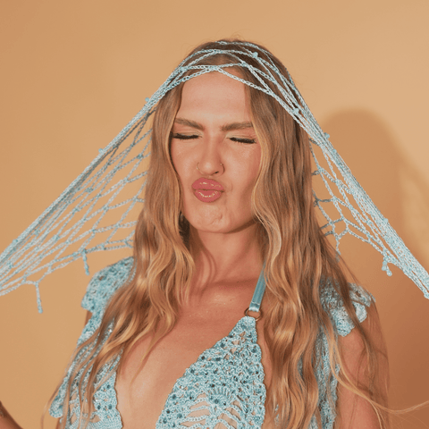 Aqua celeste crochet headscarf