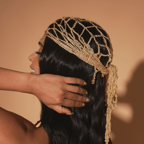 Golden sand crochet headscarf